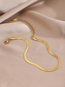 1条18K镀金不锈钢蛇骨链脚链，适合女性日常、海滩、旅行佩戴 - 金色 - 查看 5