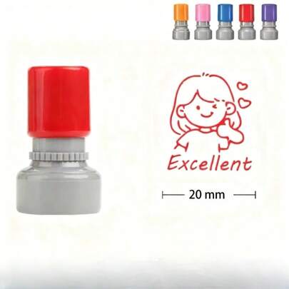 Con dấu giáo viên, con dấu tự động 20mm hình hoạt hình "Xuất sắc", con dấu mực đỏ khen thưởng dùng để chấm điểm bài tập về nhà, đồ dùng trong lớp học, đồ dùng cho giáo viên.