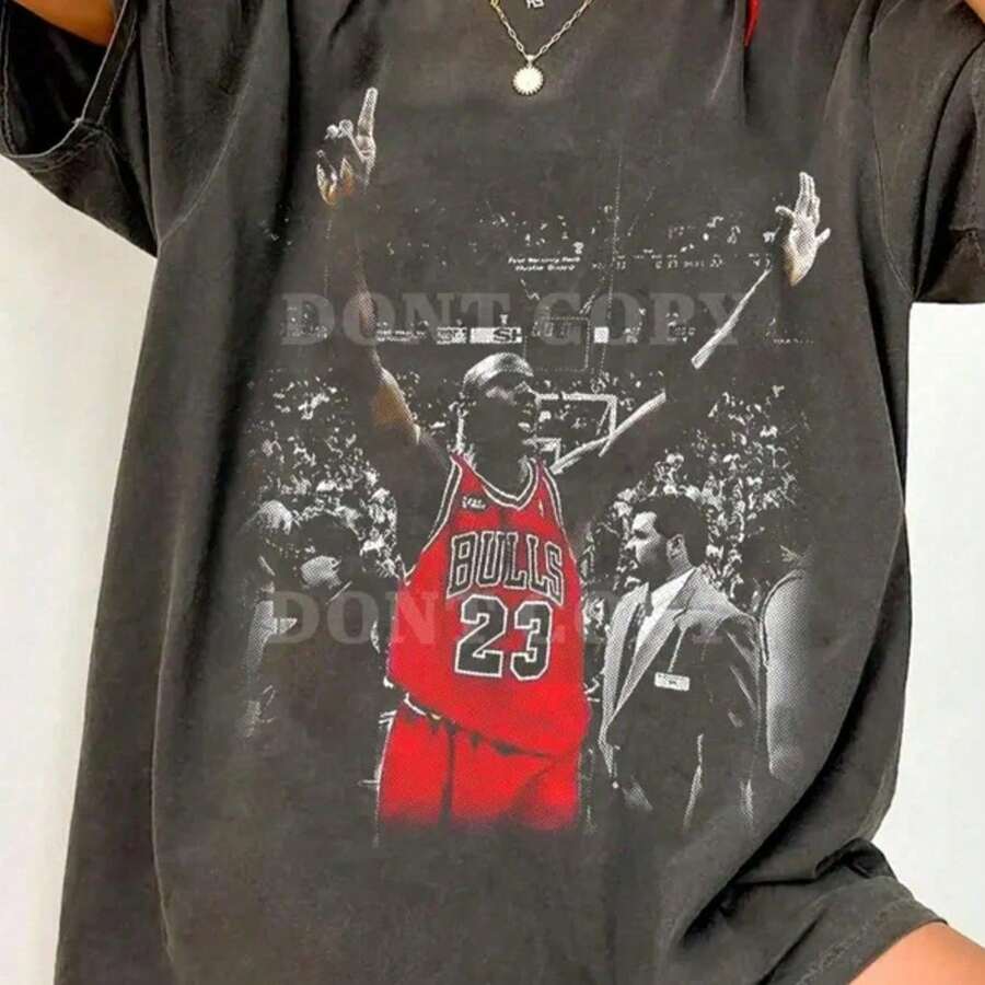 Local -58 Comforts Colorss Michaels Jordans T-Shirt Retro Basketball Tee 90s Bulls Graphic Shirt - 黑色 - 查看 1