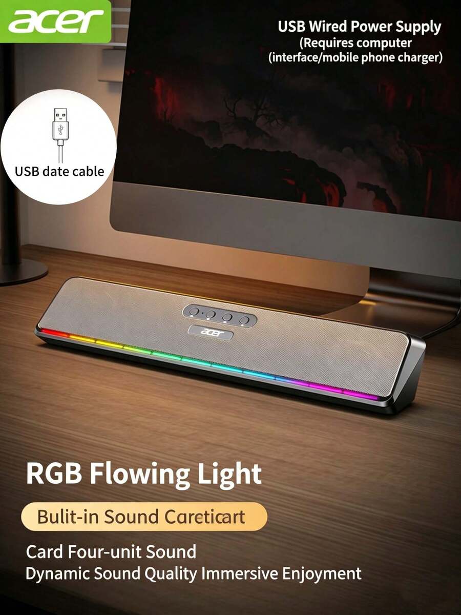 Acer Home Desktop Bluetooth Speaker, Long Speaker, Super Subwoofer, Multimedia Device, Compatible With Desktops, Laptops, And Mobile Phones, High-Quality, High-Power Audio For Office, Gaming, And Multimedia Use. - View 1