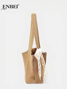 ENBEI 2026 Fashion Spring/Summer Women's Retro Vacation Style Beach Bag, Handwoven Ladies Bag For Beach Vacation, Foldable Hollow-Out Elegant Ladies Tote Bag, Holiday Essential, Travel Essential, White Tote Bag, Suitable For Dates, Outings, Shopping, Vacation, Sightseeing - Multicolor - View 5