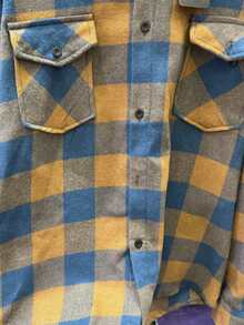 Men's Flannel Plaid Shirt With Pockets, Long Sleeves - Brown and Blue - View 3