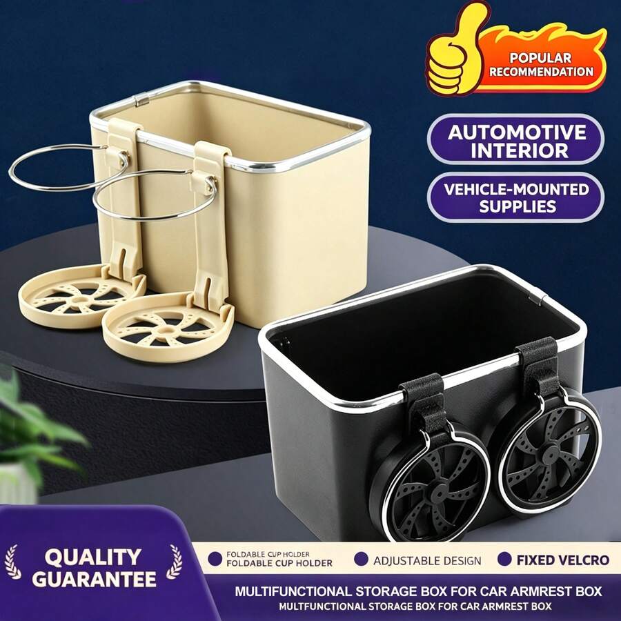 Caixa de Armazenamento Multifuncional 3 em 1 para Apoio de Braço de Carro: Porta-Lenços + Porta-Copos + Suporte para Telefone | Acessórios para Carros Femininos/Suprimentos para Carros/Itens Essenciais para Carros | Acessórios para Carros/Decoração para Carros/Armazenamento Oculto | Acessórios para Interior de Carros Femininos | Caixa de Armazenamento para Carro/Tampa para Porta-Lenços | Design Ajustável Suspenso: Porta-Copos Universal para Console Central