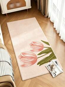 1pc New Tulip Floral Print Decorative Carpet, Soft & Comfortable Faux Wool Area Rug, Rectangular Carpet For Living Room, Bedroom, Sofa, Study, Home Decor, Living Room Rug, Holiday Decoration - Multicolor - View 2
