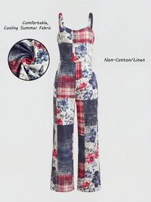 Printed Wide-Leg Jumpsuit: 100% Polyester Strapless Romper  Side Pockets For Garden Soirees, Casual Vacations And Artistic Boho Style For Women. - Màu sắc hỗn hợp - Xem 2