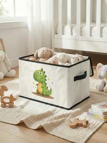 1pc Large Capacity Foldable Storage Box, Dinosaur Pattern Printed Covered Storage Basket With Handle, Multipurpose Storage Container For Nursery, Bedroom, Baby Clothes, Underbed, Toys - Multicolor - View 4
