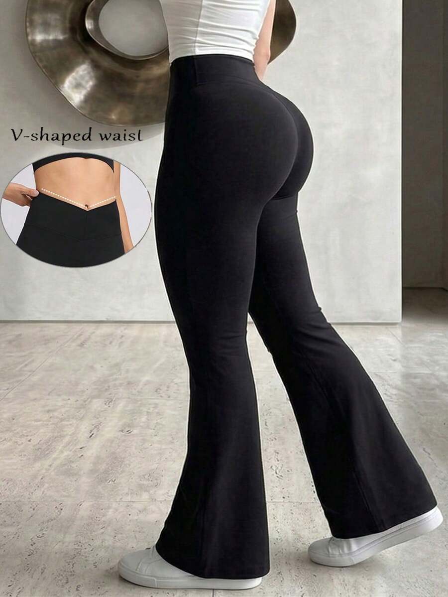 RUNONWHEELS 5 Hoher Bund Schlaghose, Alltags Fitness Sport Leggings, Damen Po-Anhebende Yoga Hose, Damen Hoher Bund Kreuz-Schlaghose