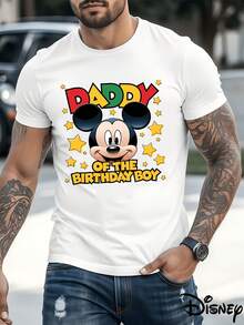 (Disney Licensed)Disney Mickey Mouse "Daddy Of The Birthday Boy" Colorful Star Front Print Men's Oversized Crew Neck Short Sleeve Graphic T-Shirt, Family Birthday Casual Streetwear Tee For Men Summer Daily Wear, Disney Officially Authorized Men's Short-Sleeved T-Shirts, Mens Clothes, Men, Ropa De Hombre, Summer Clothes, Men Shirts, Graphic Tees, Disney Outfits Men, Graphic Tees, Camisetas Para Hombre, Camisas Para Hombre, Summer Outfits For Men, Father's Day Gift, Perfect Gift For Family And Friends, Which Are Necessary For Birthday Parties, Disney Shirts, Mens Clothes, Summer Clothes, Officially Licensed Disney T-Shirts, Disney Men's And Women's Spring/Summer Fashion Casual Short-Sleeve T-Shirts - 白色 - 查看 1
