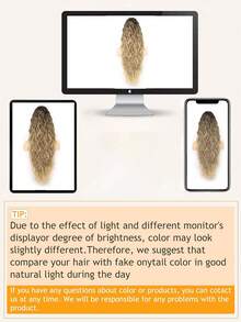 28 Inch Long Wavy Curly Ponytail Clip-In Hair Extensions, Multi-Layer Heat Resistant Synthetic Fiber, Wavy Curly Heat Resistant Fiber Wig, Unisex, Easy To Wear, Black Brown Long Extensions, Suitable For Parties And Daily Styling, Suitable For All Skin Tones, Basic Style, High Temperature Fiber, Natural Appearance - Beige Ombre - View 8