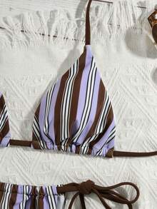 Conjunto de bikini de verano para mujer con top halter y rayas, sexy - Multicolor - Ver 4