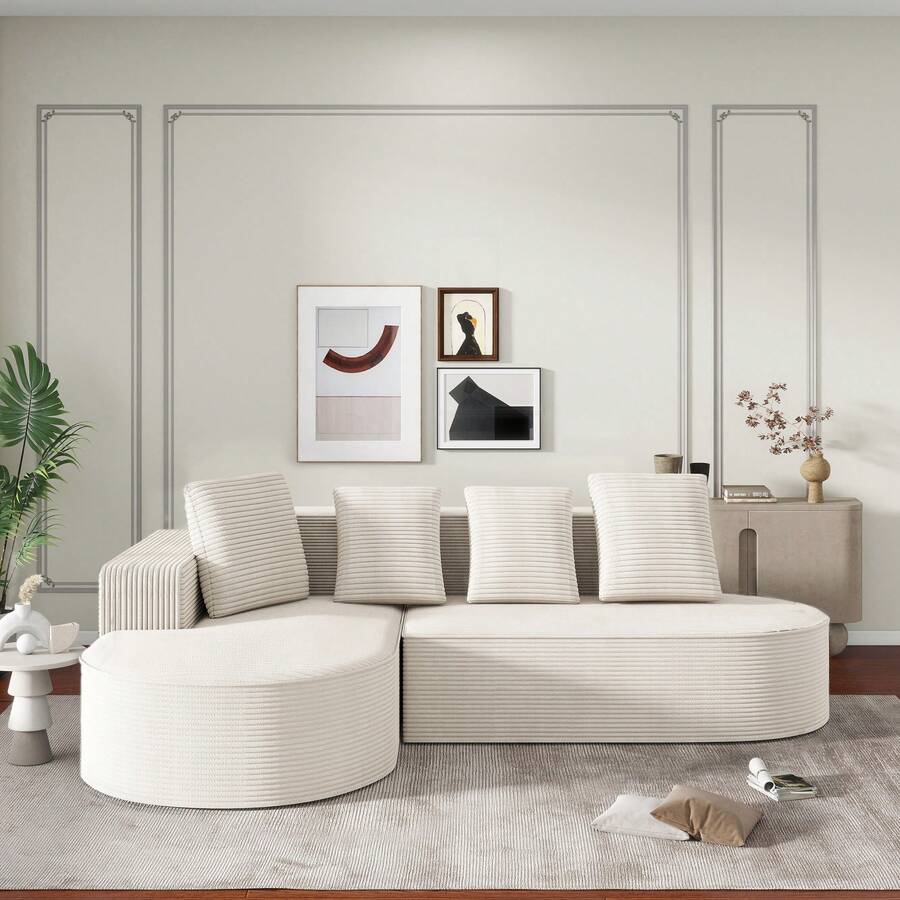Fully Compressed Frameless Sofa, Modular Sofa (L-Shaped Chaise Lounges), Modern Cloud Sofa (Deep Seats), Compressed Foam Sofa (No Assembly Required) - White - View 1