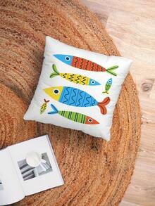 Capa de almofada com estampa de peixes coloridos de desenho animado (1 unidade), capa de almofada quadrada de pelúcia com estampa criativa, adequada para sala de estar, quarto, decoração de casa, almofada de sofá, almofada de carro, para todas as estações. - Multicolorido - Ver 6