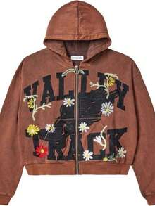 Washed Black Rhinestone Letter Patch Zip-Up Hoodie, 2026 April Hot  Streetwear Y2K Grunge Sweatshirt, Spring Summer New Arrival Edgy Outfit - YN-03 - View 2