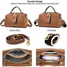 Umhängetaschen für Damen, Schultertaschen aus Kunstleder, Handtasche mit zwei Trageriemen, doppelt gerichteter Reißverschluss, mittelgroße Tasche mit Obergriff - Braun - Übersicht 8