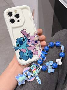 Disney Has Authorized, Phone Case - Chain Set, The Stitch Lilo & Stitch Phone Case Plus A Silicone 3D Or Fluffy Style Stitch Bracelet With Metallic Ring Removable Bracelet, Stitch And Angel Pattern, Compatible With Iphone 17/16/15/14/13/12/11/XS/XR/X Plus Pro Max, Wavy Design Phone Case For Girl, A Stylish Cartoon Summer Phone Case, The Perfect Gift Choice, Phone Protection, Durable Phone Cover, Great Gift For Friends And Family - 白色款式B - 查看 3