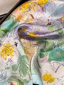 1 pieza Pañuelo de satén con estampado de boceto floral acuarela de 65x65cm, chal ligero y de múltiples usos para el cuello, versátil para todo el año para salidas diarias, fiestas, viajes y vacaciones - Multicolor - Ver 2