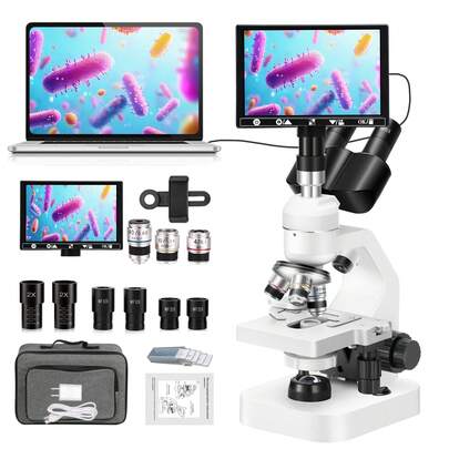 El microscopio compuesto trinocular es adecuado para estudiantes y adultos, con una magnificación que oscila entre 40 y 2000x. Es un microscopio de enseñanza específicamente para maestros, capaz de observar ácaros, microorganismos y células vegetales y animales.