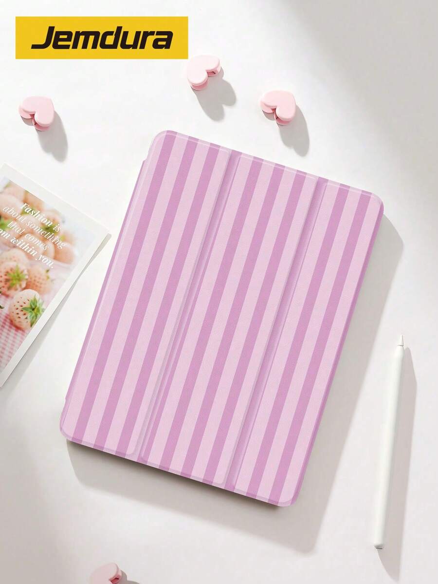 Ốp bảo vệ máy tính bảng họa tiết sọc hồng tím tối giản, dạng gập ba, tương thích với iPad 10.2", Pro 2021/2020, thế hệ thứ 9/10, (A16) 11", thế hệ thứ 11 2025, Galaxy Tab A8 10.5" 2022, Matepad 10.4/Tab, chống rơi, có khe cắm bút, hỗ trợ chế độ ngủ/thức, quà tặng cho trẻ em/gia đình.
