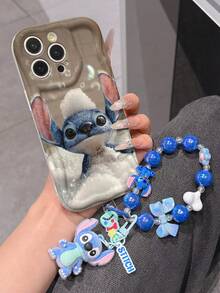 Disney Has Authorized, Phone Case - Chain Set, The Stitch Lilo & Stitch Phone Case Plus A Silicone 3D Or Fluffy Style Stitch Bracelet With Metallic Ring Removable Bracelet, Stitch And Angel Pattern, Compatible With Iphone 17/16/15/14/13/12/11/XS/XR/X Plus Pro Max, Wavy Design Phone Case For Girl, A Stylish Cartoon Summer Phone Case, The Perfect Gift Choice, Phone Protection, Durable Phone Cover, Great Gift For Friends And Family - 白色款式B - 查看 3