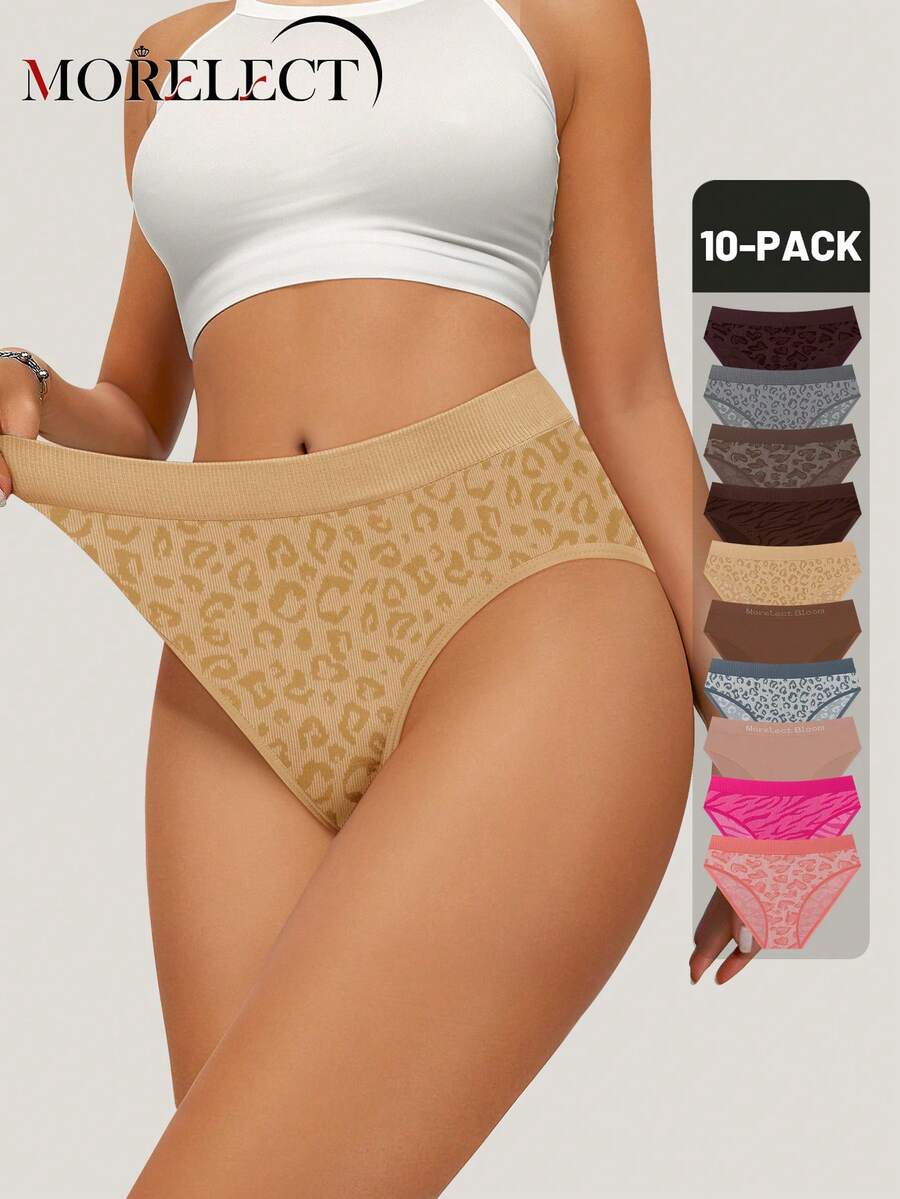 6条装女士低腰性感印花内裤，柔软无缝透气 - 彩色 - 查看 1