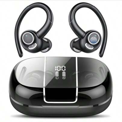 Wireless Earbuds Bluetooth 5.3 Headphones Sports, 48H Over Ear Buds With ENC Mic, Stereo Deep Bass Bluetooth Earbuds With Secure Earhooks, LED Display, IPX7 Waterproof Earphone For Running/Gym/Workout