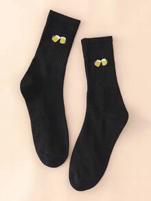 Beer Embroidered Crew Socks - Black - View 6