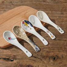 5/6pcs Japanese Style Ceramic Soup Spoons, Household Spoons, Rice Spoons, Dessert Spoons, Coffee Spoons, 6 Different Patterns, Underglaze Design, Microwave And Oven , Suitable For Daily Family Use And Restaurant - View 10