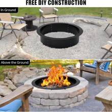Anillo para fogata exterior resistente y sin humo – Acero al carbono de 60 pulgadas resistente a la oxidación, fácil de montar, orificios de ventilación para una combustión completa de la leña – Ideal para patio trasero, terraza, jardín, camping – Revestimiento y borde para fogata de bricolaje - Juego de anillos para fogata - Ver 3