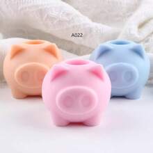 DIY 3D动物烛台模具，可爱小猪造型硅胶蜡烛模具 - 白色 - 查看 1