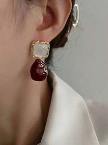 1pair Fashionable Zinc Alloy Square Drop Earrings For Women For Daily Decoration - Nhiều màu - Xem 3