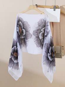 1pc Women's Lightweight Chiffon Floral Print Versatile Loose Fit Pearl Button Shawl Scarf, Suitable For Spring/Summer, Travel And Daily Use - Multicolor - View 11