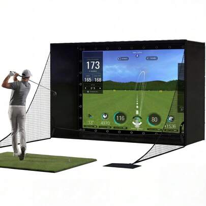 Complete 10x8ft Golf Simulator Enclosure With 4K Dual-Layer Impact Screen & Full Blackout Cage For Home Golf Training