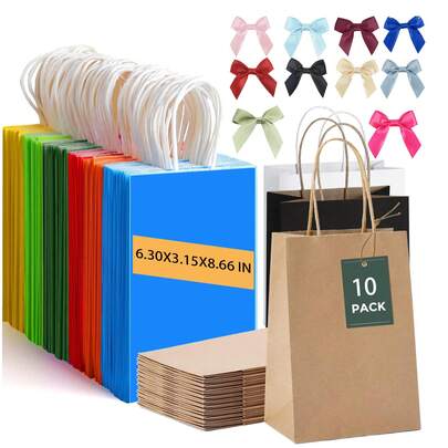 Túi quà bằng giấy Kraft nhiều màu sắc có quai xách, thích hợp cho các bữa tiệc, sinh nhật, ngày Valentine, Giáng sinh, đựng kẹo, túi mua sắm, trang trí cho các cửa hàng nhỏ / Thích hợp cho sinh nhật trẻ em, tiệc mừng em bé, tiệc cưới.
