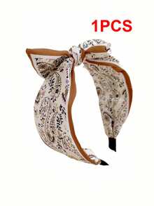 1pc Bohemian Style Random Floral Print Bow Headband, Wide Brim Hairband For Women, Fashion Versatile Headpiece, Mother's Day & Holiday Gift Hair Band Hair Hoop,Festival,Party - One Size - View 7
