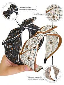 1pc Bohemian Style Random Floral Print Bow Headband, Wide Brim Hairband For Women, Fashion Versatile Headpiece, Mother's Day & Holiday Gift Hair Band Hair Hoop,Festival,Party - One Size - View 9