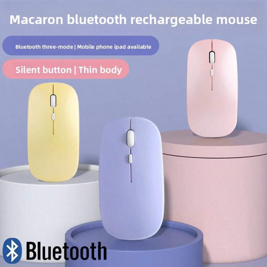 Mouse Bluetooth Nirkabel Isi Ulang Senyap, Mouse Kantor Portabel Bentuk Macaron Ramping dan Lucu, 800/1200/1600 DPI untuk Laptop/PC/Tablet, Kompatibel dengan Android/Windows/Linux