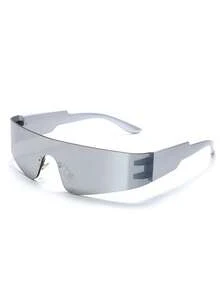 1pc Frameless Single Lens Punk Fashion Glasses Street Style Pose Glasses For Women - Silver Frame White Mercury - View 9