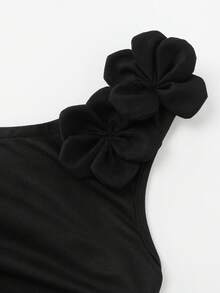 優雅設計感對比色貼身洋裝，抹胸無袖收腰小眾黑白拼接時髦迷你洋裝，適合婚禮派對 - 黑色 - 查看 4