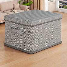 1pc Fabric Storage Box With Lid, Foldable Clothes Storage Box, Multifunctional Wardrobe Organizing Storage Box, Wardrobe Organizing Storage Box, Home Organizing Storage Box, Sturdy , Equipped With Handles On Both Sides, Simple Style Non-Woven Fabric Storage Box, Can Store Clothes - Grey - View 11
