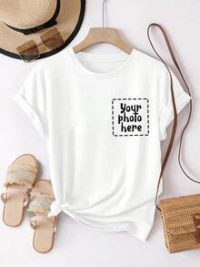 Customized Personalized Sports Gift - Customize In The Top Right Corner - Exclusive Women's Cropped Round Neck T-Shirt. You Can Add Images Such As Selfies, Patterns, Family Photos, Photos With Friends, Logos, Etc. To Design And Print A One-Of-A-Kind T-Shirt. This Is The Perfect Gift For Your Girlfriend, And Can Also Be Used As A Matching Outfit For A Couple Date. - White - View 1