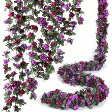 100in Flower Garland 9Pcs Artificial Rose Arch Vines Fake Spring Floral Garland For Flower Wall Backdrop Wedding Mothers Day Garden Tea Party Decoration - Purple - View 5