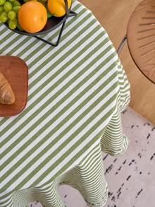 1pc Striped Ruffle Edge Round Table Decor Cloth, Vintage American Style Ruffle Edge Kitchen Decor, Round Living Room Decor Cloth, Valentine's Day Dining Table Decor - Green - View 10