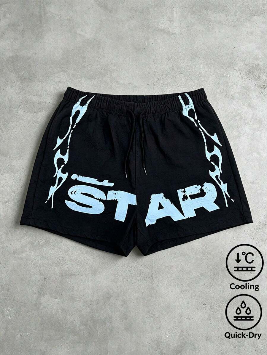 Men's Casual Sports Printed Shorts, American Street Fashion Style - Black - View 1