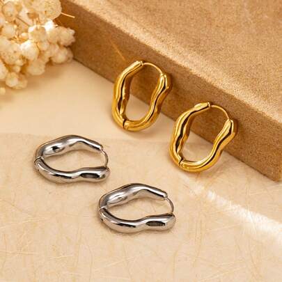 1pc Stainless Steel Asymmetrical Vintage Elegant Earrings, Minimalist Versatile Commuting Earrings For Women