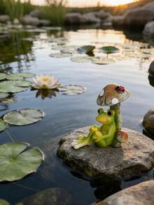 1pc Cute Frog & Mushroom Resin Decor, Adorable Frog Garden Sculpture, Suitable For Pond, Lotus And Other Gardening Decor, Great For Countryside Scenery, Miniature Fairy Garden Or Decorative Frog Ornament (Frog Mushroom) - Mushroom Tree Frog - View 8