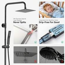 Black Shower System With 8-Inch Stainless Steel 304 Shower Head, Solid Copper Diverter, Height-Adjustable Shower Rail 68–108cm, Hand Shower Set With 1.5m Hose, Anti-Corrosion, For Bath & Shower - Black - 8 Zoll - View 3