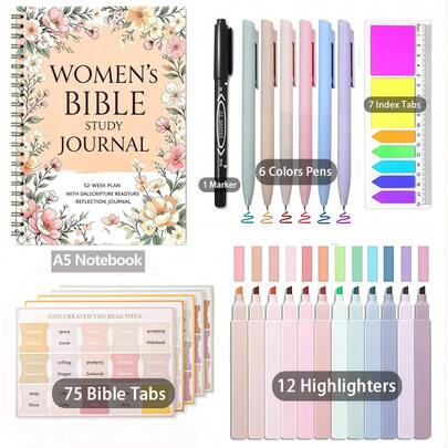 102pcs Christian Women's Bible Study Gift Box With Spiral Notebook, Pen & Scripture Label - Spiritual Journal Kit For Church Bible Study Supplies, Prayer Journal, Gifts For Church Fellowship & Bible