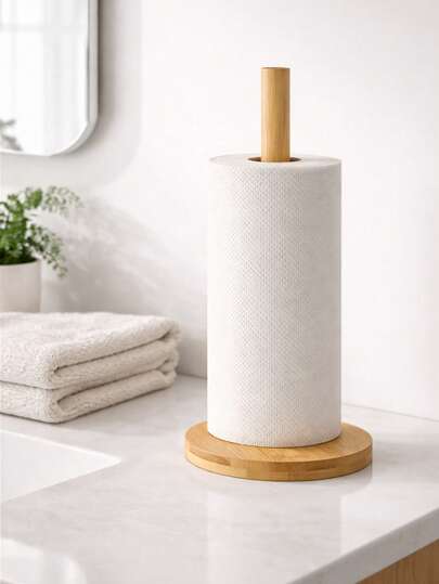 1 Hộp đựng khăn giấy bằng sợi tre, hộp đựng giấy cuộn để bàn độc lập cho nhà bếp, hộp đựng giấy cuộn tiêu chuẩn bằng gỗ tự nhiên, đế chống trượt, hộp đựng khăn giấy kiểu dáng đồng quê đơn giản để bàn trong nhà bếp/nhà hàng/căn hộ/nhà nghỉ.