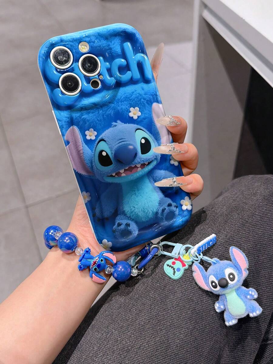 This Disney Stitch Lanyard Phone Case Is Fully Covered In TPU Material. It's Shockproof, Lightweight, And Compatible With IPhone17/16/11/13/15/15 Plus/15 Pro/15 Pro Max/12/14 Pro Max/11 Pro Max/12 Pro/12 Pro Max/13. This Phone Case Makes A Popular Birthday Gift Or Business Gift; It's Durable, Stain- And Fingerprint-Resistant, And Suitable For Both Men And Women. The Set Also Includes A Mickey Mouse Phone Case And A Stitch Plush Bracelet. It's A Perfect Gift For Friends And Family. This Stylish Phone Case Is Fun, Lightweight, And Durable. IPhone17 Pro Max Phone Case, Angel Phone Case. - trắng - Xem 1