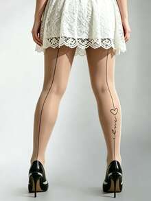 1 Pair Heart Print Tights Sexy Cute Fashionable Style For Daily Date Spring Fall Party - Multicolor - View 2